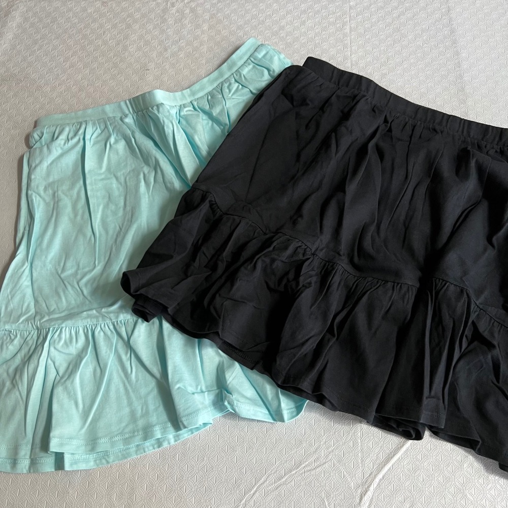 Lands End Girls XL 14-16+ Skort Lot 2 Ruffle Tiered Cotton Black Blue Plus
